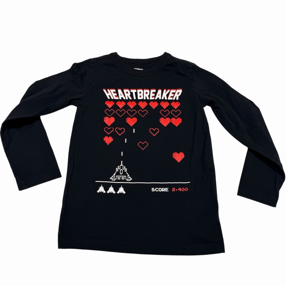 Oshkosh Boys Black Long Slv Graphic Tee Heartbreaker Arcade Game Shirt Size 4/5‎